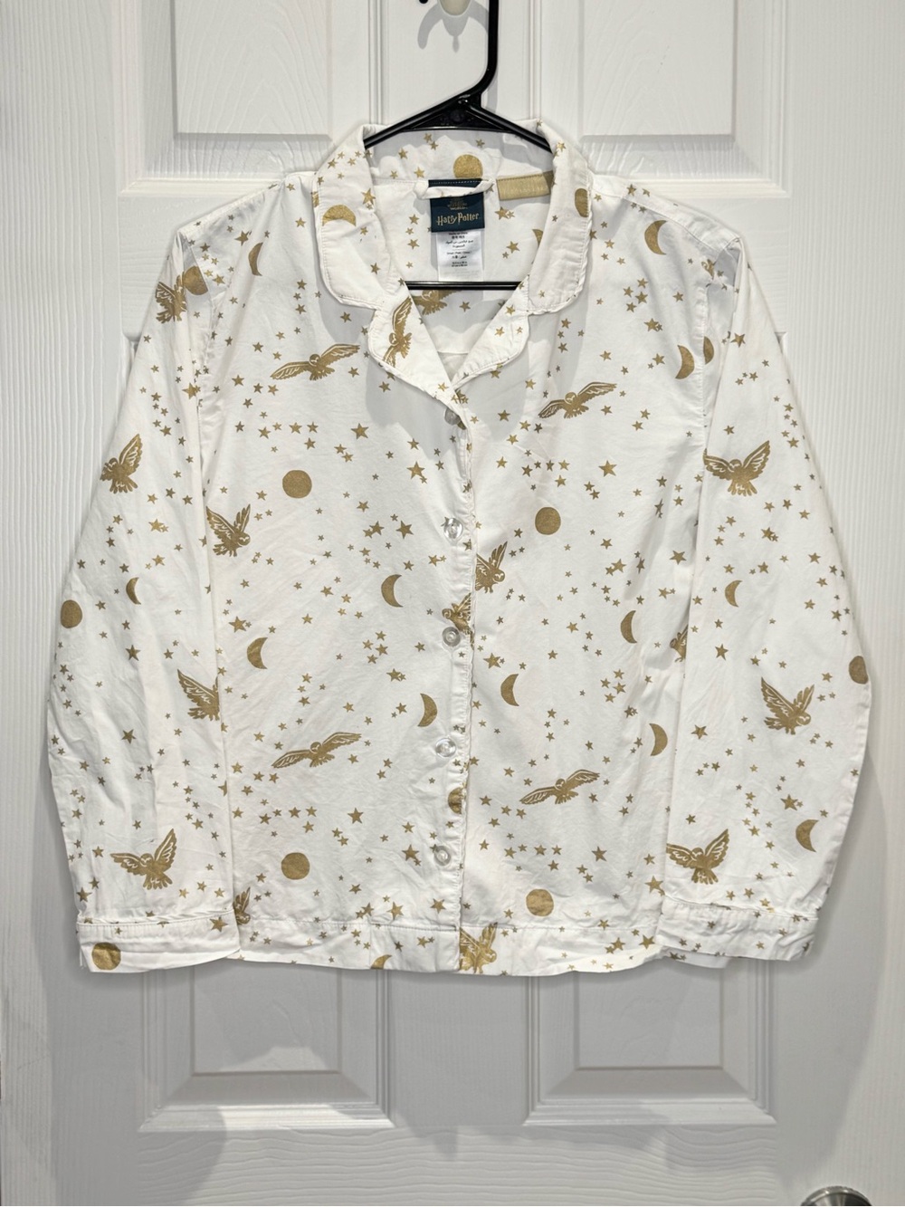Pottery Barn Teen Small Harry Potter Button Down Pajama Top White Gold - Picture 2 of 7
